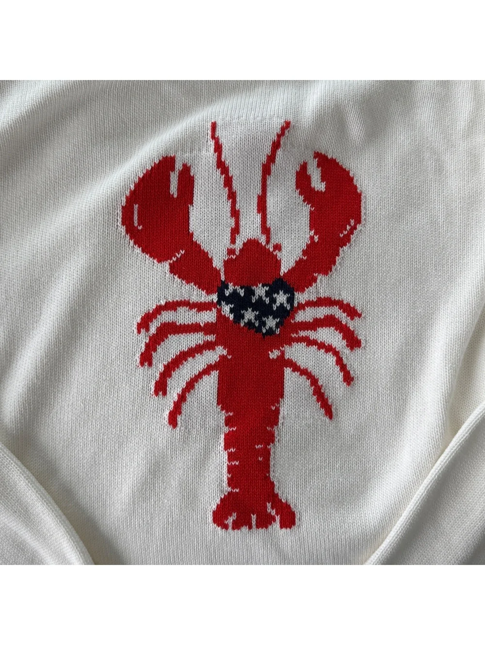 J.Crew Size Medium Lobster Sweater Ivory Americana Pullover Knit